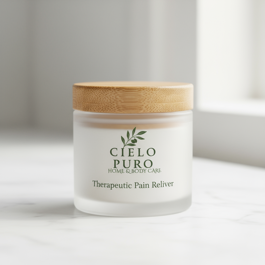 8 oz Frosted Glass Jar with Clear Label - Therapeutic Pain Reliever