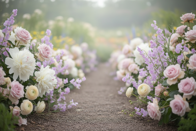 Elegant garden with peonies and ranunculus