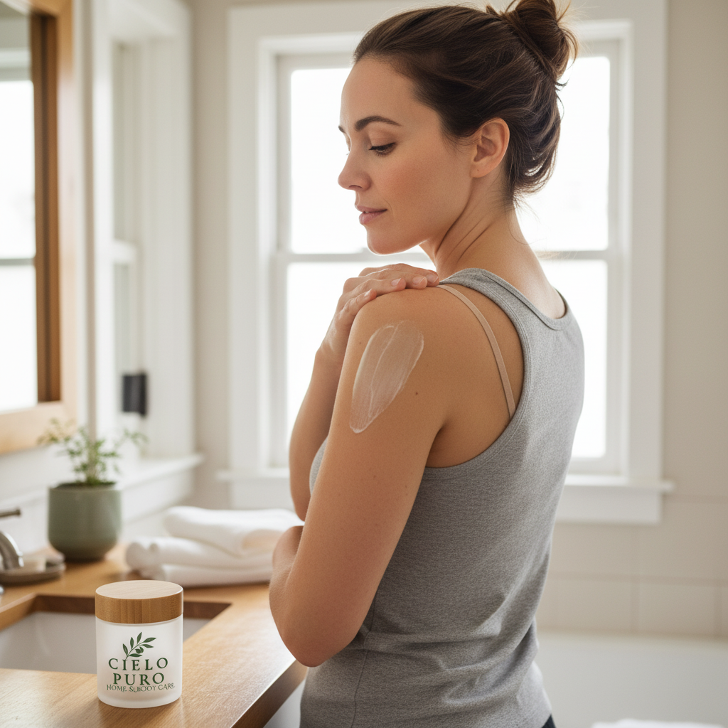 Young woman applying balm naturally